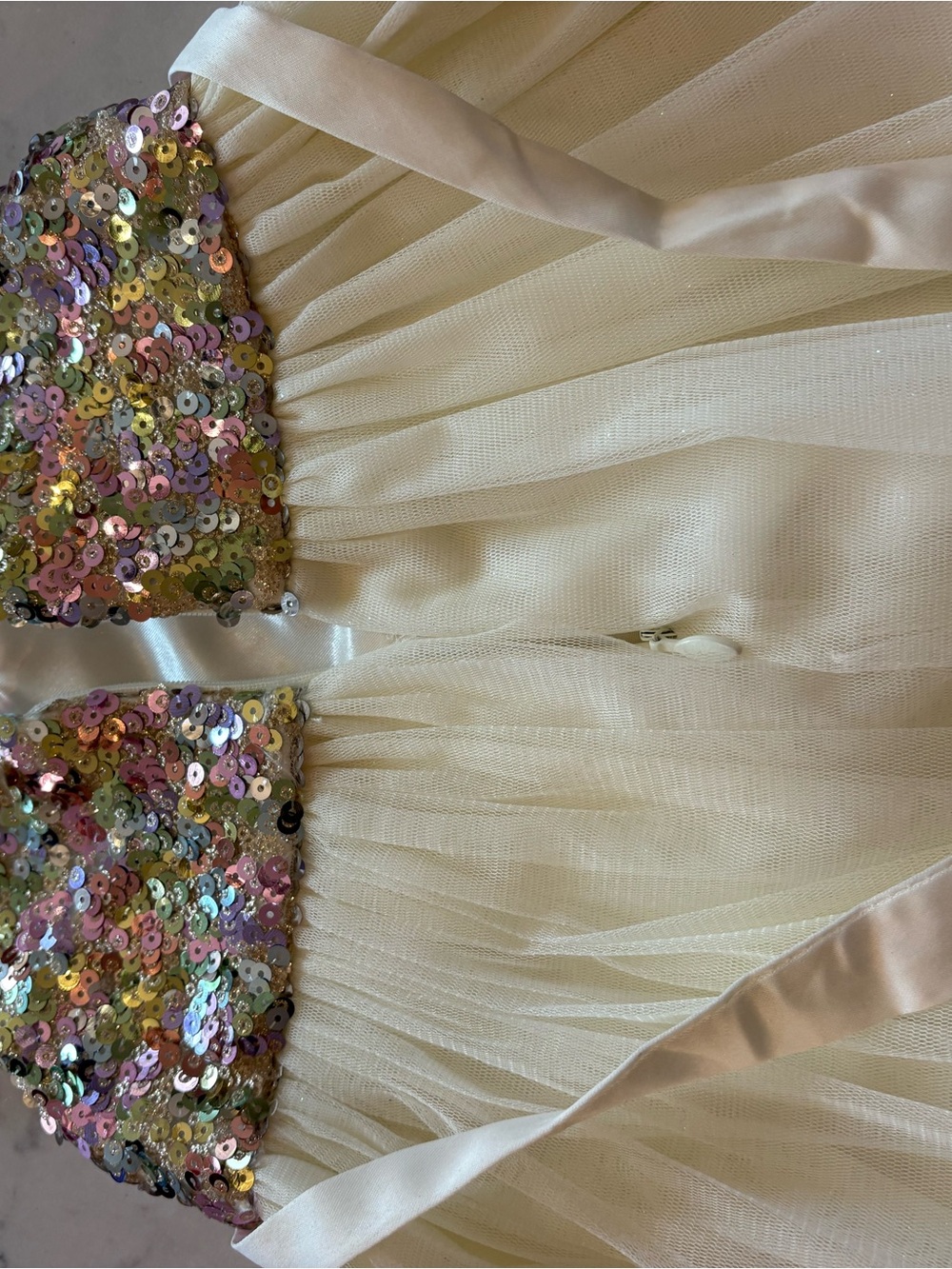 American Princess Iridescent Sequin Bodice Cream Tulle Dress - Picture 6 of 7